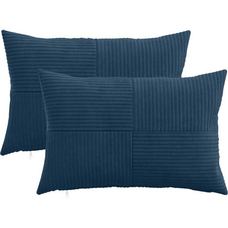 Irovami Lot de 2 housses de coussin, bleu marine, velours côtelé, 50x70 cm (1/5)
