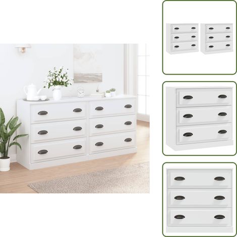 Sideboards 2 Stk. Weiß Holzwerkstoff - Sideboard - Wohnzimmermöbel - Holzmöbel - Weißer Schrank - Schreibtisch (1/5)