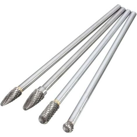Ensemble de 4 Fraises Rotatives Double Coupe en Carbure de Tungstène 6mm Tige Fraise Lime Rotative Bois Tête de Meulage pour Bricolage Gravure Polissage Sculpture (154-160mm) (1/5)