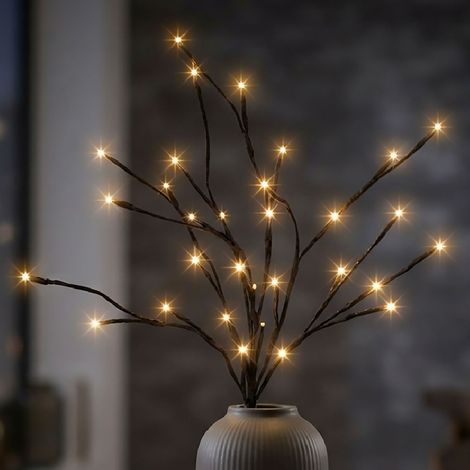 LED Lichterzweig 70 cm batteriebetrieben für Außen und Innen - 24 LED - Deko Ast warm weiß beleuchtet mit Timer