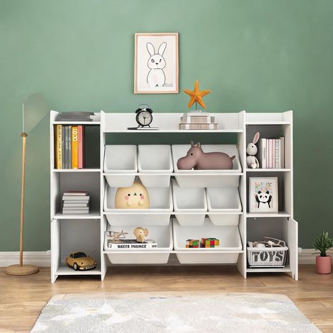 Meuble de rangement enfant avec 8 bacs blanc 140 x 30 x 90 cm (1/5)