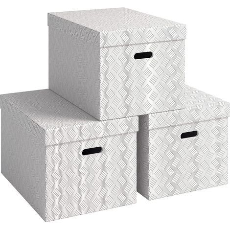Set mit 3 Aufbewahrungsboxen aus Recyclingkarton (46 l) mit Deckel und integrierten Griffen für Zuhause, Büro und Schule (1/5)