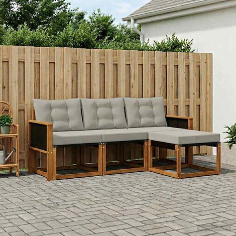 vidaXL Conjunto de sofás de exterior 4 uds. Natural y Gris Claro (1/5)