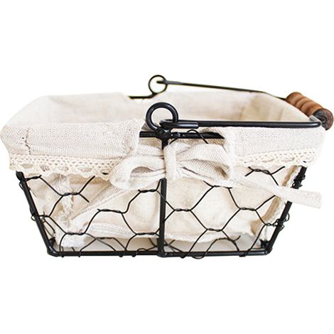 Corbeille à pain pliante en fil métallique, poignée en bois, avec doublure tissu, panier de rangement carré pour cosmétiques, bijoux, snacks (1/5)