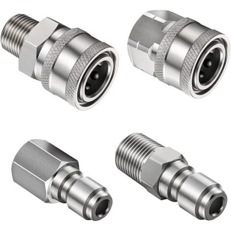 LAN Set mit 4 Hochdruckreiniger-Anschlüssen, 3/8 Zoll NPT Schnellkupplung, Hochdruckreiniger-Anschlüsse mit Innengewinde (silber) (1/5)