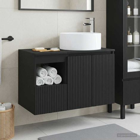 vidaXL Bathroom Furniture Set 2 pcs Black Engineered Wood (1/5)