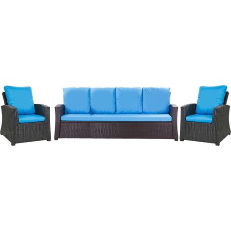 Set coussins pour salon de jardin résine tressée 5 personnes, coussins pour canapé 150x50x7cm, coussins pour fauteuil de jardin 2x50x56cm Bleu (1/5)