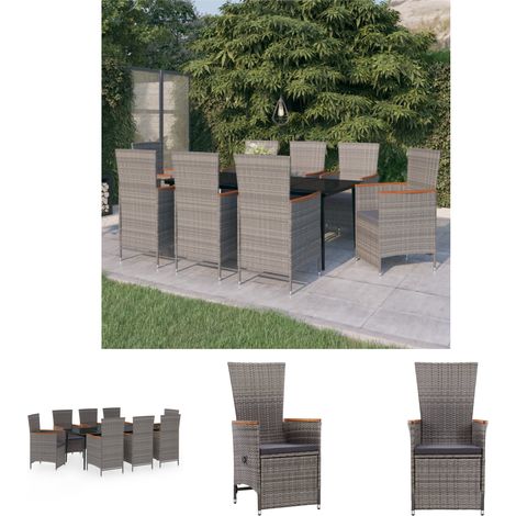 Gartenstühle - vidaXL 9-tlg. Garten-Essgruppe mit Auflagen Grau - Gartenstuhl (1/5)
