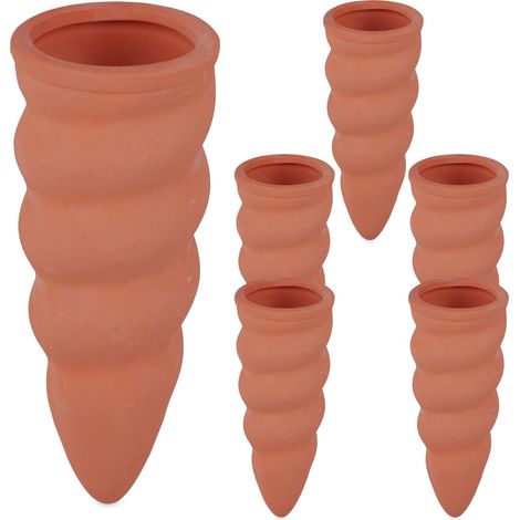 Relaxdays Clay Watering Spikes, Set of 6, Stakes for 1.5 L Plastic Bottes, for Indoor & Outdoor Plants, Terracotta