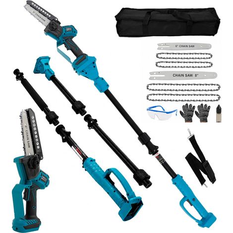 Tronçonneuse à branches, scie à branches professionnelle, compatible avec Makita 18 V (sans batterie), mini-tronçonneuse 6+8" à batterie 2-en-1 et sécateur télescopique électrique jusqu'à 2,44 m (1/5)