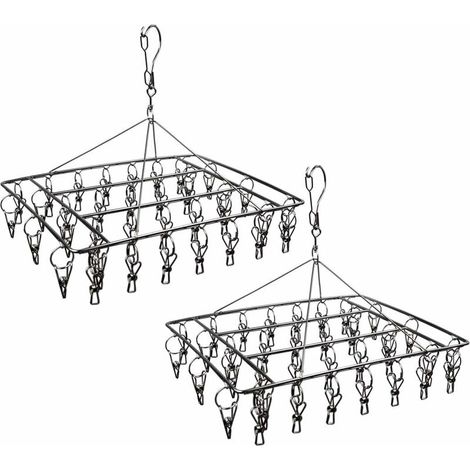 égouttoir à Chaussettes en Acier Inoxydable avec 36 Clips de Suspension à Linge Durable avec Crochet pivotant à 360 ° et Crochet Coupe-Vent pour Chaussettes, Soutien-Gorge, sous-vêtements, (Lot de 2) (1/5)