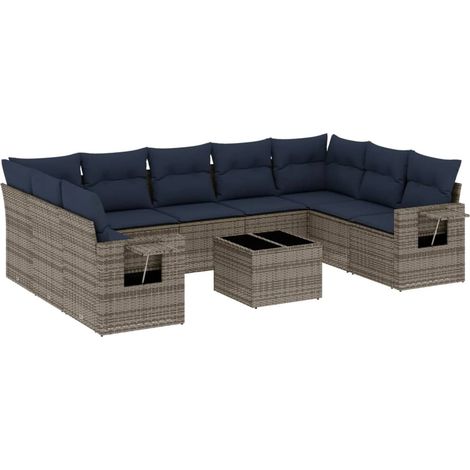 Maison Exclusive - 10-teiliges Gartensofa-Set mit Kissen, grau, P
