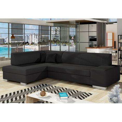 Canapé convertible angle gauche simili cuir noir Polky 272cm (1/5)