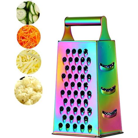 Râpe inox 4 faces, 24 cm, grande boîte arc-en-ciel pour fromage, légumes, gingembre et fruits. (1/5)