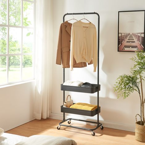 Perchero burro Kumad con ruedas 2 cajas metal 175x58x36cm - Negro [en.casa]