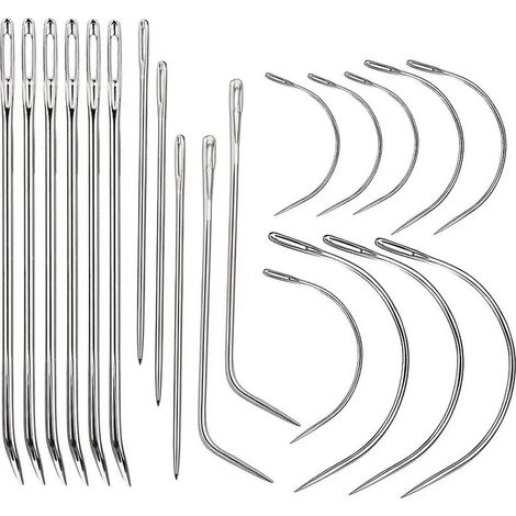 Lot de 20 aiguilles à coudre avec chas large, aiguilles courbées en cuir pour couture à la main