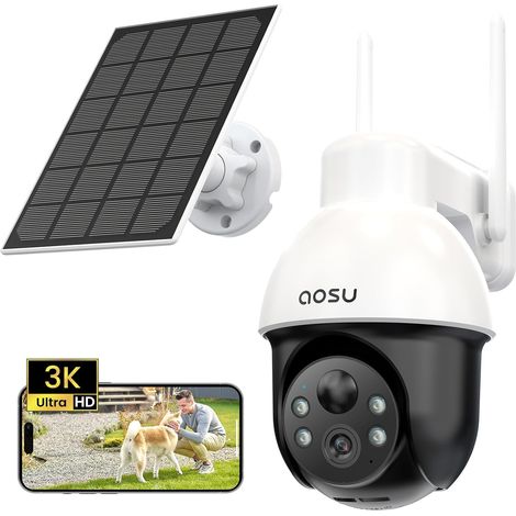 3K Caméra Surveillance WiFi Exterieure sans Fil, 5MP Camera Solaire 360° PTZ Suivi Automatique, Exterieur Détection IA Personne/Véhicule, Vision Nocturne Couleurs Alarme Lumineuse (1/5)