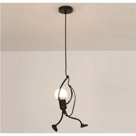 Luminaires suspendus créatifs modernes de petites personnes noir personnes dessin animé suspension lustre chambre enfant D26 × H 140 cm E27 suspension lustre accessoires-DOU