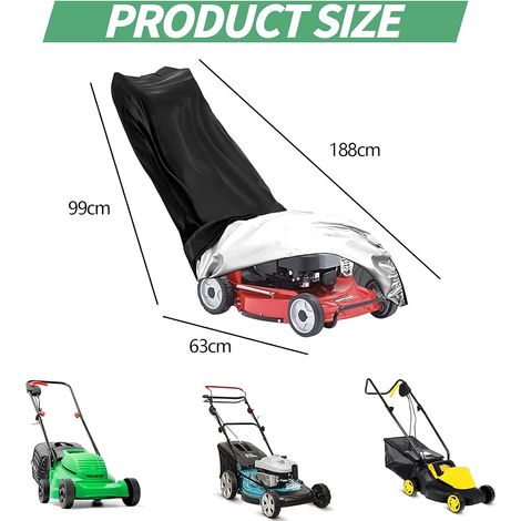 Funda para cortacésped, funda de tela Oxford 210D, funda para cortacésped con asiento, cordón ajustable, hebilla cortavientos y bolsa de almacenamiento, impermeable, a prueba de polvo, resistente a lo (1/4)