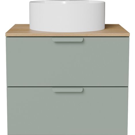 Mobile bagno sospeso con lavabo da appoggio rotondo Verde mandorla L60 cm – AVORELI (1/4)
