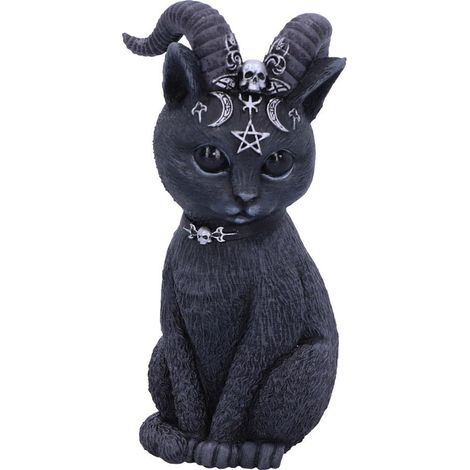 Nemesis Now Pawzuph - Figure of Grim Cat with Horns, polyrésine, noir et argent, 11cm