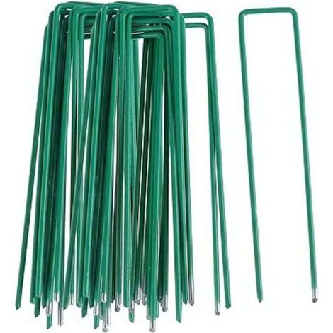50pcs Piquets de Fixation pour Jardin, Pelouse Agrafes en Forme de U pour Bache Anti-Mauvaises Herbes, Galvanisés à Chaud (150 mm de Hauteur) (1/4)