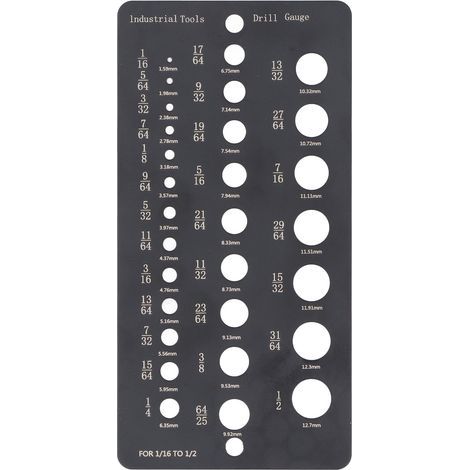 29-hole drill bit gauge, 1/16 to 1/2 inch, stainless steel decimal metric size checker for old unmarked drill bits (1/5)