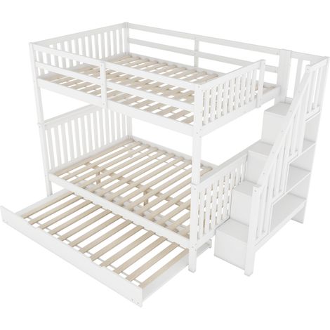 140200cm lit superposé, étagère d’escalier, équipé d’un lit gigogne extensible, garde-corps hauts, certifié EN747-1, blanc (1/5)