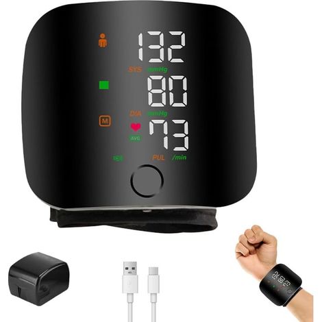 Moniteur de pression artérielle automatique et précis - Grand écran LCD - Bracelet réglable avec fonction mémoire - Pour la maison et les voyages (1/5)