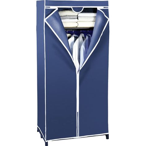 Armoire en Tissu avec Tringle à vêtements et étagère pour Ranger en Douceur Les Textiles, Structure en métal Solide et Housse en Tissu Non tissé (PP), 75 x 160 x 50 cm, Bleu (1/5)