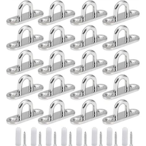 20 Pieces Stainless Steel Eyelet Plates, M5 Ceiling Hooks, Fixing Hooks, Boat Accessories, for Awning, Wall Mounting (1/5)