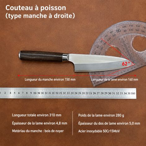 Couteau japonais Deba 160 à poisson et sashimi en acier inoxydable 5Cr blanc 160 300 g – Livraison gratuite