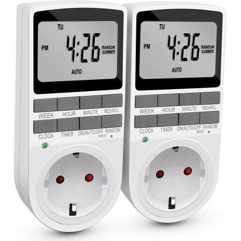 Minuteur Prise Numérique 10 Programmes Journaliers Hebdomadaires - 2pcs avec Grand Écran LCD (1/5)