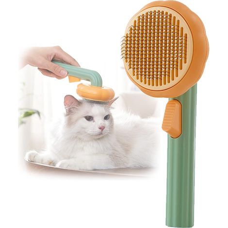 Green Pumpkin Haustierbürste – Kammbürste für Hunde- und Katzenhaare, Reinigung mit einem Klick, niedlicher, weicher Griff, einfache Entfernung von losen und abgestorbenen Haaren (1/5)