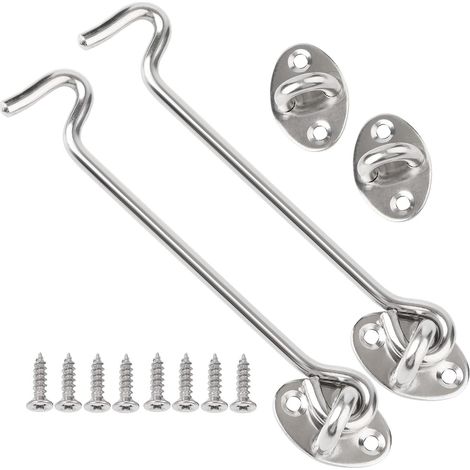 Crochet tempête en acier inoxydable - Crochet de cabine et verrou à œillets - Verrou de placard, serrure à crochet de porte de grange, crochet de porte et à œillets - Argenté - 10,2 cm - 1