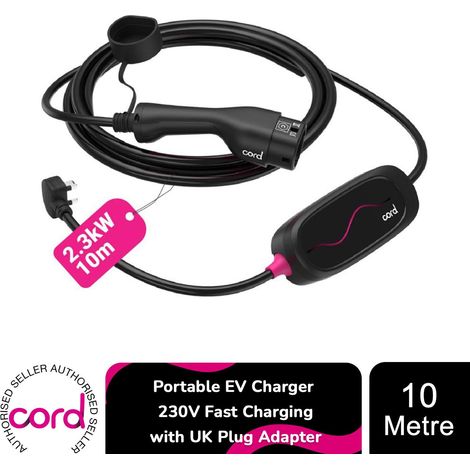 Cord Lite 10m Portable EV Charger 230V Fast Charging with UK Plug Adapter