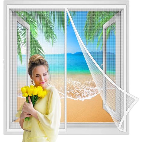 Weiß verstärkt für magnetisches Fenster-Moskitonetz, 150 x 130 cm, Klebestreifen, maßgeschneiderte Moskitonetz-Tür, Anti-Moskito-Türvorhang für Korridore, Terrassentüren (1/5)