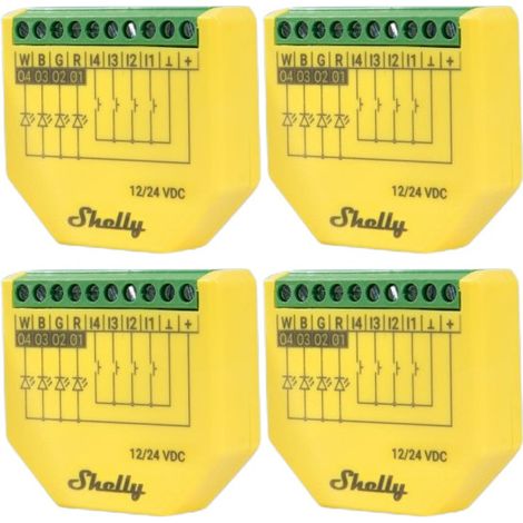 Contrôleur d'éclairage LED SHELLY Plus RGBW, PM, BT, Wi-Fi, encastré, jaune, 4 pièces