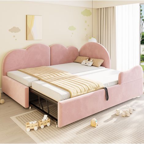Cama nido 90x200 cm de terciopelo rosa, cama auxiliar para espacios pequeños - MEUBLIV (1/5)