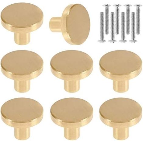 Lot de 8 poignées de porte rondes en laiton massif, style vintage, avec vis. (1/5)