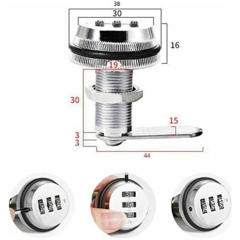 Pack of 2 PCS 3 Digit Code Combination Cam Lock Cabinet Lock 1930mm Code Lock for Locker Wardrobe Door Filing Cabinet Mailboxes Drawer Cupboard(Silver) (1/3)