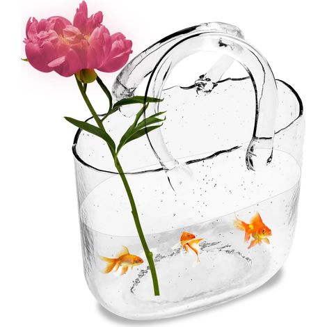 Glas Geldbörse Vase Hand Geldbörse Vase mit Fischschale Einzigartige Blumenvase für Hochzeit, Geburtstag, Haus, Garten Dekor (transparent)