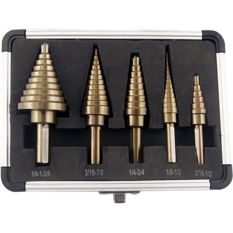 Set mit 5 Titan-Stufenbohrern, 50 Größen, 5 HSS-Blechbohrer Unibit (1/5)