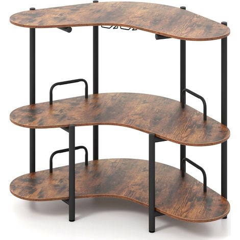 3 stufiger stehtisch mit glashalter und metallrahmen braun