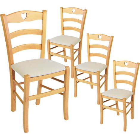 NAPLES - Lot de 4 Chaises Naturelles et Assises en Tissu Ivoire (1/2)