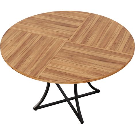 Tavolo da pranzo rotondo 100 cm per 4-6 persone, MDF effetto noce, base in metallo nera a X (1/5)