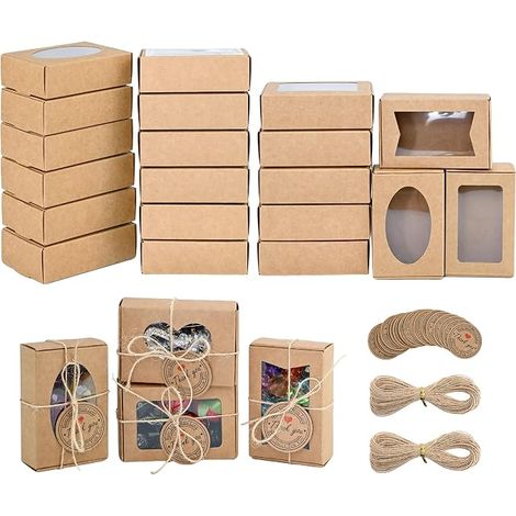 24 Mini Kraft Paper Boxes with Transparent Windows, 9 x 6 x 3 cm (1/5)