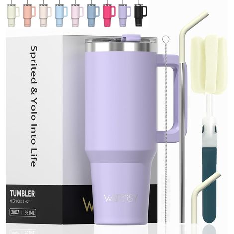 591ml Mug Isotherme avec Paille et Poignée, 20oz Double Acier Inoxydable Violet Tasse de Voyage Isotherme, Anti-fuite, Gobelet à Café à Emporter, Pour Voiture, Bureau, Travel (1/5)