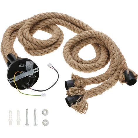 2M AC 220-240V Triple E27 Supports 3 Têtes Corde De Chanvre Suspension Plafonnier Personnalité Créative Industrielle Vintage Country Style pour Restaurant Café Bar Décoration De La Maison (1/5)