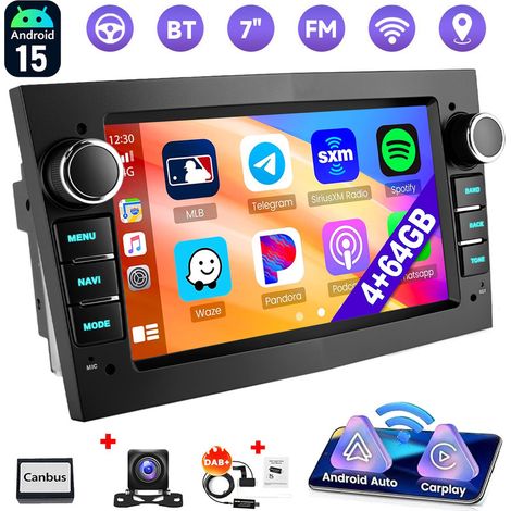 Autoradio Android 15 avec Apple CarPlay pour Opel Astra H, Corsa C/D, Meriva, Zafira B - 4+64G DAB+ CAM